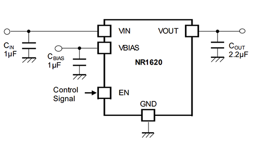 Application Circuit Diagram - Nisshinbo NR1620 Ultra-Low Supply Current Voltage Regulators